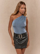 MISSGUIDED Ribbed Velour One Shoulder Asymmetric Neckline Bodysuit